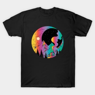 retro moon and stars mountains T-Shirt